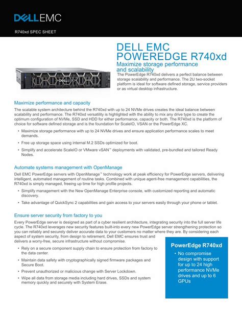 Download R740 D Spec Sheet Dell Emc Poweredge R740Xd 