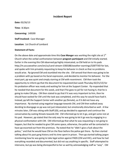 Ra Incident Report Example
