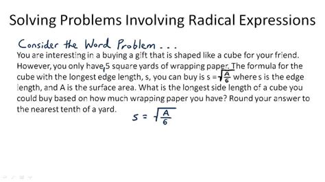 Radical Expressions Applications Word Problems With Solutions