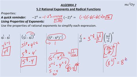 Radical Functions And Rational Exponents Unit Test Part 1