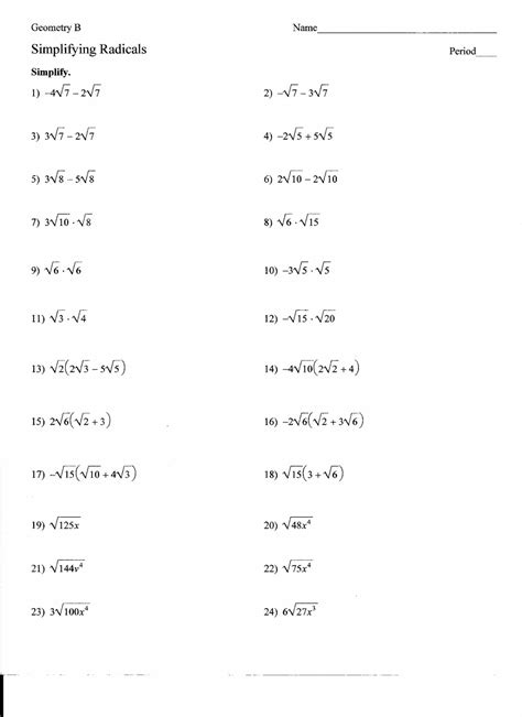 Radicals Worksheet Algebra 1   Worksheet Radicals Simplify Radicals With Numbers Algebra - Radicals Worksheet Algebra 1