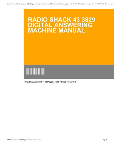 Download Radio Shack Answering Machine 43 3829 Manual 