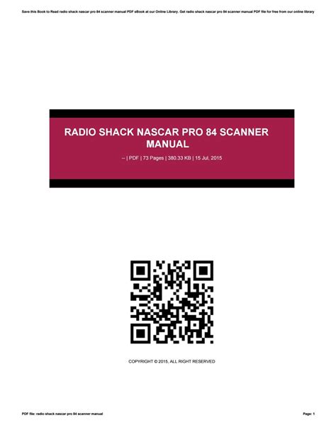 Full Download Radio Shack Nascar Scanner Manual Pro 84 