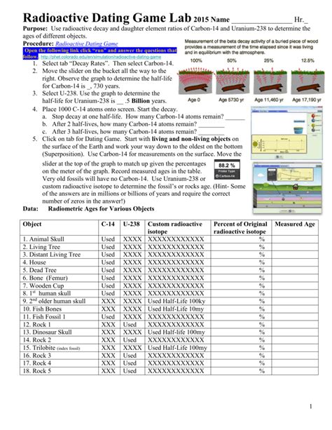 Radioactive Dating Game Lab Answer Key