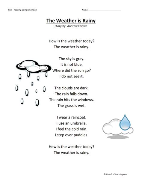 Rain Rain Reading Comprehension Worksheet Edhelper 3rd Grade Worksheet About Rain - 3rd Grade Worksheet About Rain