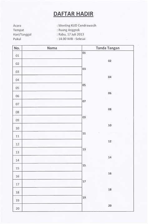 Rajabingo Daftar   Contoh Daftar Hadir Rapat Orang Tua Siswa Imagesee - Rajabingo Daftar