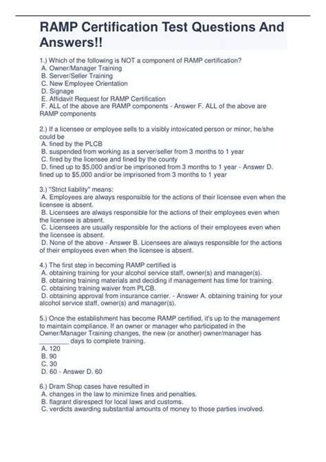 Ramp Certification Test Answers