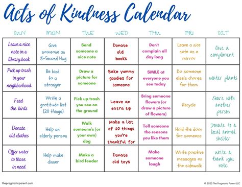 Random Acts Of Kindness Calendar Free Printable For Calendar Activities For Elementary Students - Calendar Activities For Elementary Students