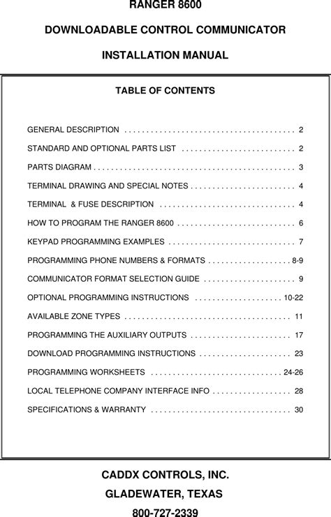ranger 8600 downloadable control communicator installation manual