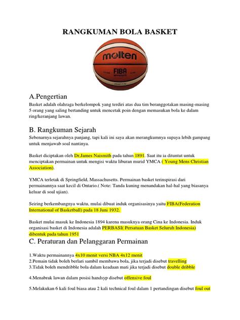 rangkuman tentang bola basket kelas 10