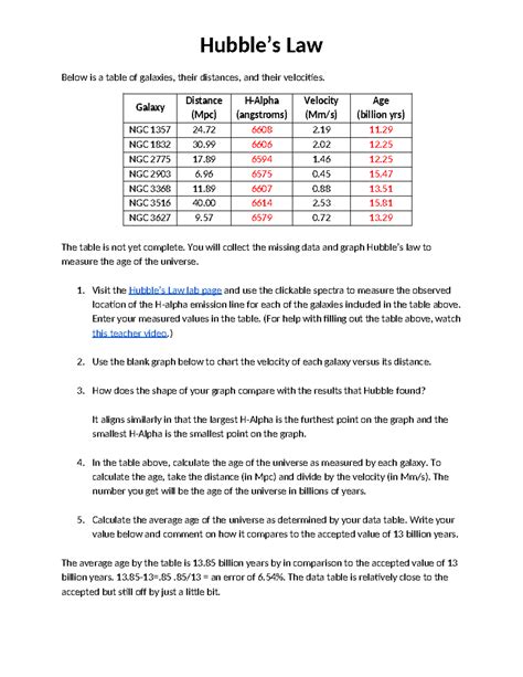 ranking task hubbles law answer key