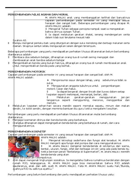 RAPORT TK SEMESTER 2 KELOMPOK A：Contoh Narasi Rapot Untuk TK Semester 1 Kurikulum Merdeka 2024,