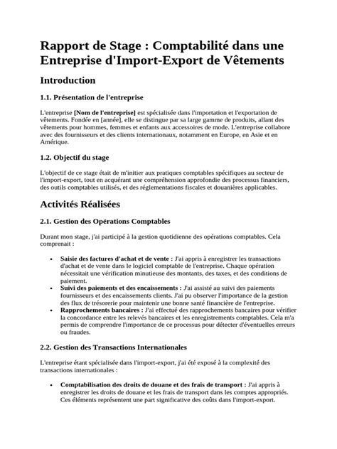 Rapport De Stage Import Export
