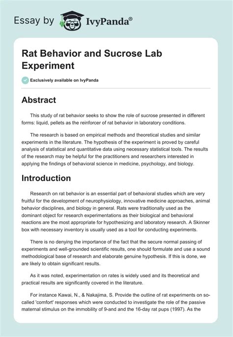 Rat Behavior And Sucrose Lab Experiment 1832 Words Rat Science Experiments - Rat Science Experiments