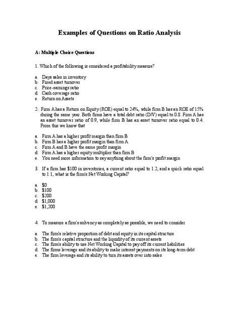 ratio analysis multiple choice questions and answers