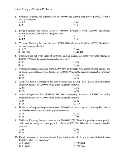 Ratio Analysis Practice Problems