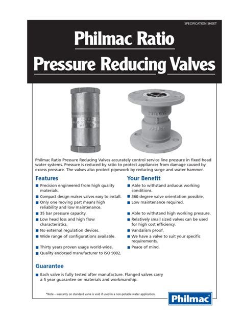 Ratio Pressure Reducing Valves Philmac