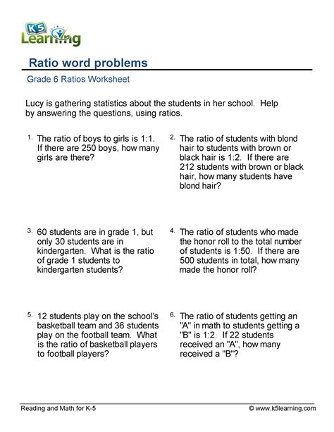 Ratio Word Problems For 6th Grade Math For Ratio Worksheets Grade 6 - Ratio Worksheets Grade 6