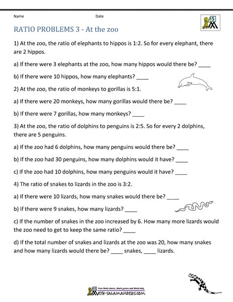 Ratio Word Problems Math Salamanders Ratios Worksheets Grade 6 - Ratios Worksheets Grade 6
