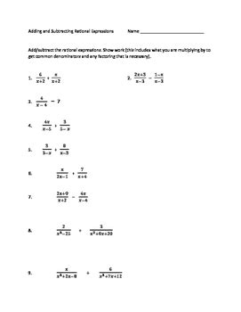 Rational Expressions Adding And Subtracting Worksheet Adding Subtracting Rational Expressions Worksheet - Adding Subtracting Rational Expressions Worksheet