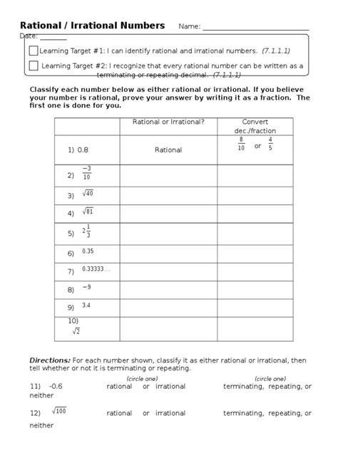 Rational Irrational Worksheet   Rational And Irrational Numbers Examples Songs Videos Worksheets - Rational Irrational Worksheet