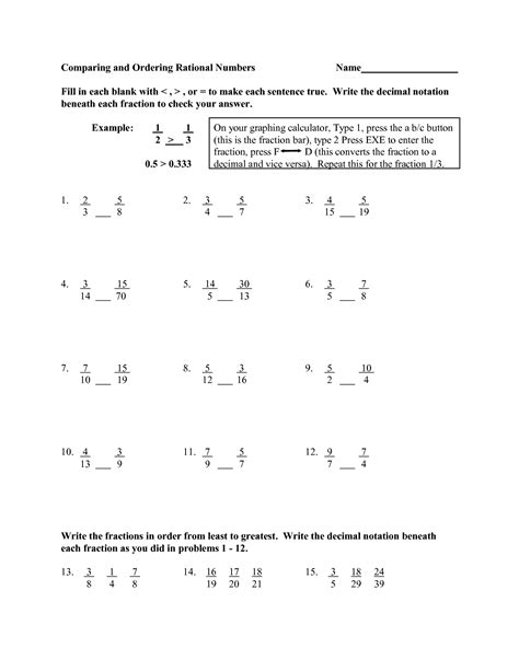 Rational Numbers 7 Grade Worksheet   Ordering Rational Numbers Worksheet - Rational Numbers 7 Grade Worksheet