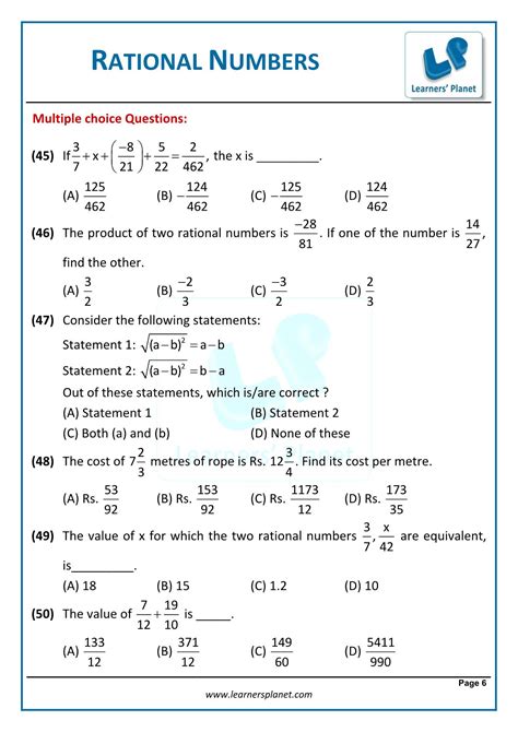 Rational Numbers Class 8 Worksheets With Answers Pdf