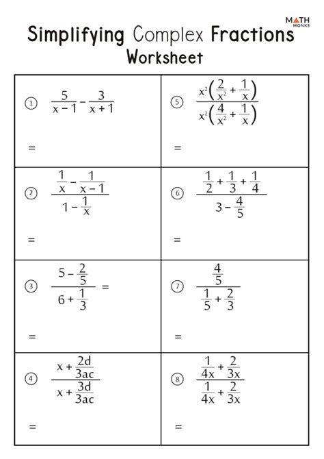 Ratios Involving Complex Fractions Worksheet Complex Fractions Worksheet - Complex Fractions Worksheet