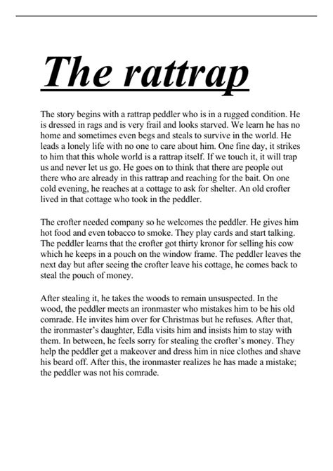 Rattrap Summary Class 12