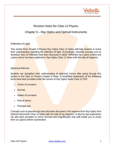 Ray Optics Class 12 Notes