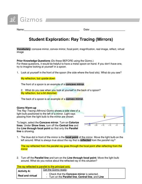 Full Download Ray Tracing Mirrors Gizmo Answer Key 