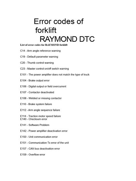 raymond easi truck error codes