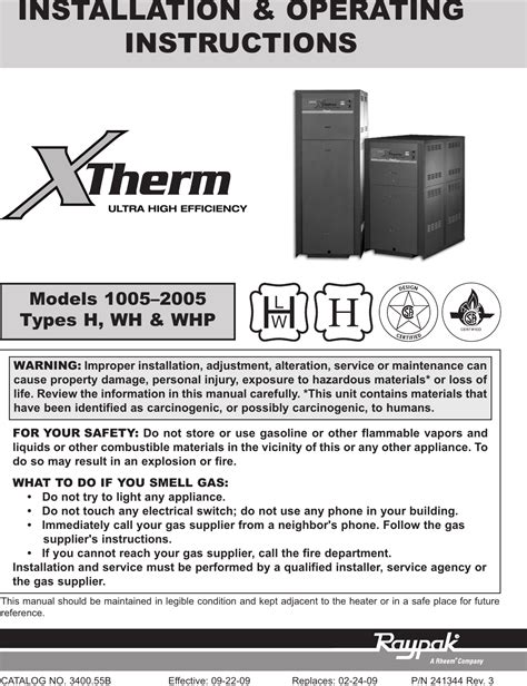 Read Raypak Xtherm User Guide 