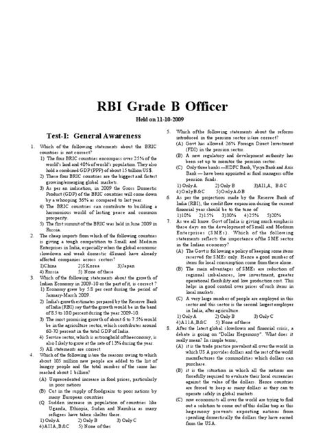 Read Online Rbi Grade B Exam Papers 
