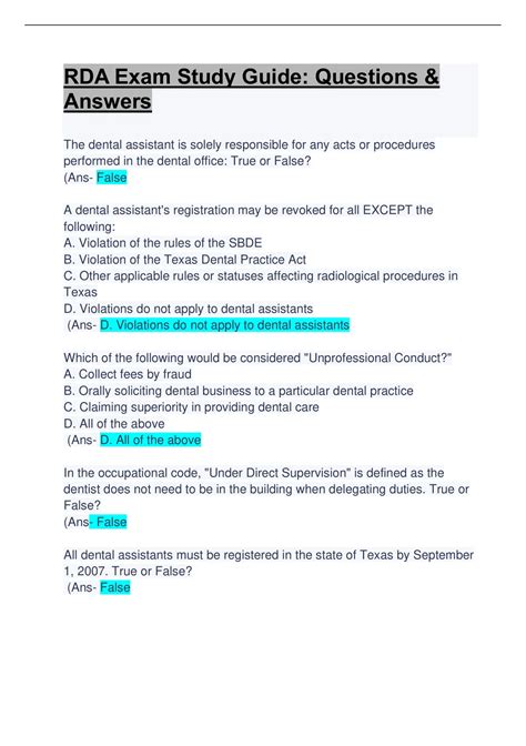 Rda Exam Study Guide