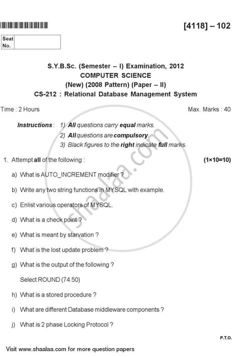 rdbms sample paper 3 semester g scheme