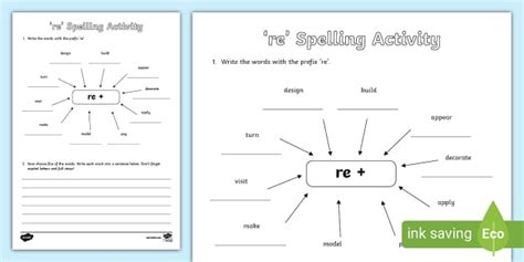 Re Prefix Spelling Activity Twinkl Ks2 Spag Twinkl Prefix Re Worksheet - Prefix Re Worksheet