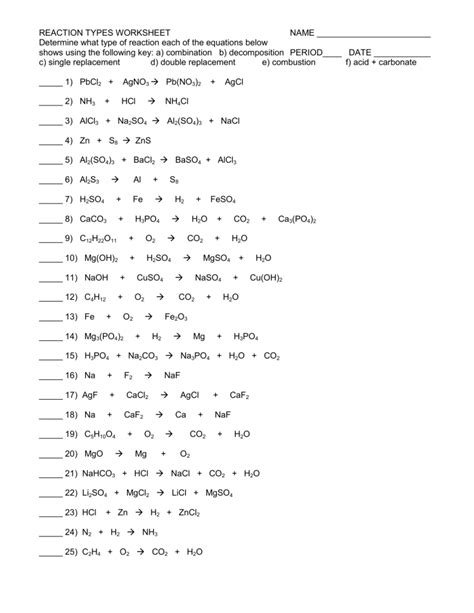 reaction types quiz b answer key