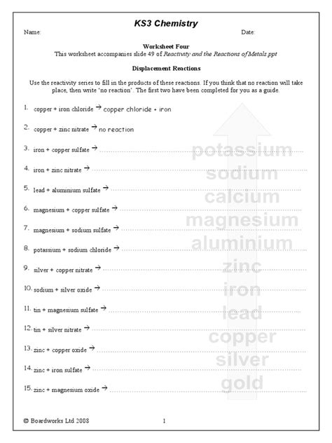 Reactivity Series Of Metals Worksheet Live Worksheets Activity Series Of Metals Worksheet - Activity Series Of Metals Worksheet