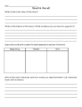 Read And Recall Worksheet   Results For Read And Recall Worksheets Tpt - Read And Recall Worksheet