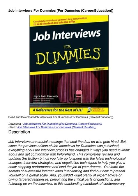 Read Job Interviews For Dummies 4th Edition