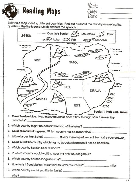 Reading A Map Worksheet Education Com Reading A Map Worksheet Answer Key - Reading A Map Worksheet Answer Key