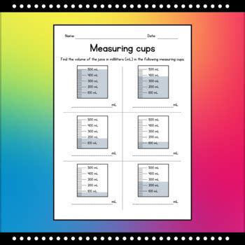 Reading A Measuring Cup Metric Units Milliliters Measuring Cups Worksheet - Measuring Cups Worksheet