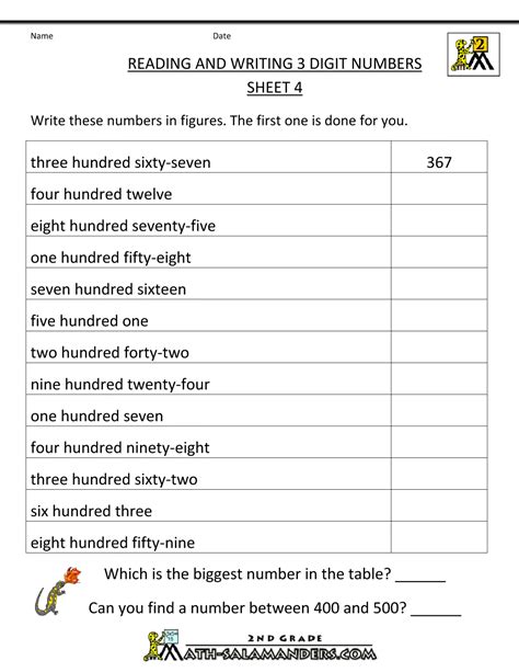 Reading And Writing Whole Numbers To 1 000 Reading And Writing Numbers - Reading And Writing Numbers