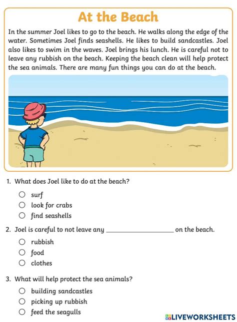 reading comprehension at the beach preschool and
