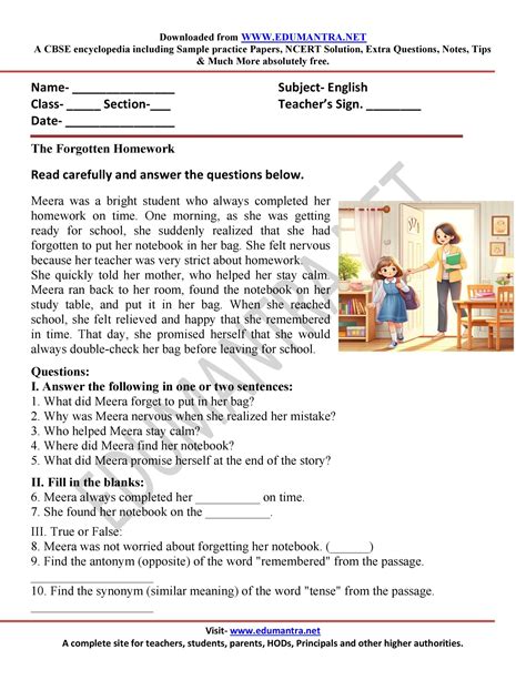 Reading Comprehension For Class 5