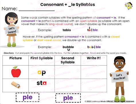 Reading Comprehension Worksheets Consonant Le Syllables Syllable Types Worksheet - Syllable Types Worksheet