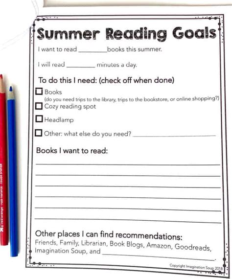 Reading Goal Worksheet   Free Summer Reading Log Bundle We Are Teachers - Reading Goal Worksheet