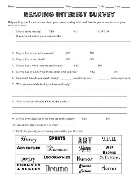 Reading Interest Survey Adapted From The Book Whisperer Reading Survey For Kids - Reading Survey For Kids