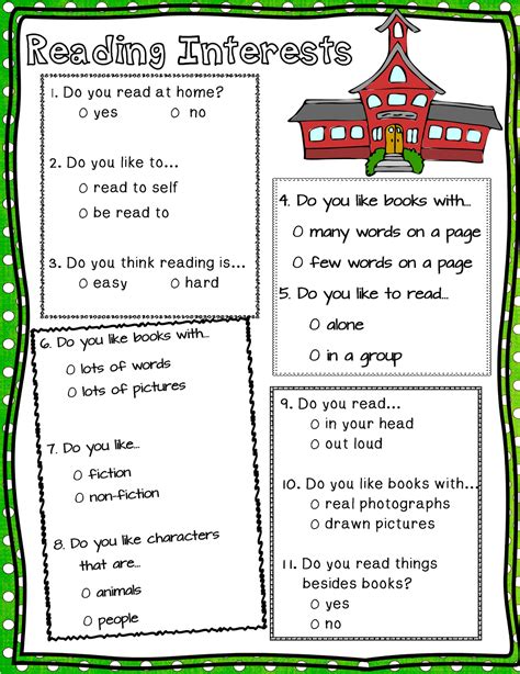 Reading Inventories Adventures In Literacy Land Reading Interest Inventory Kindergarten - Reading Interest Inventory Kindergarten